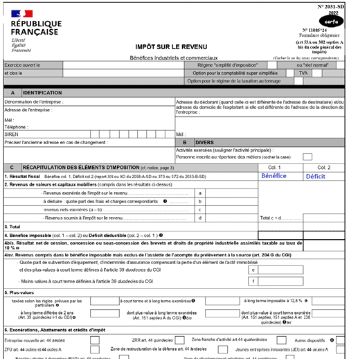 déclaration revenus meublés 2042 c Pro 5 cerfa N 11085*24