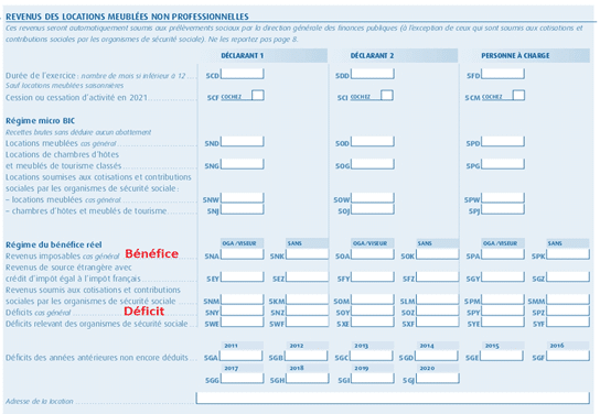 déclaration revenus meublés 2042 c Pro 6 LMNP régime réel