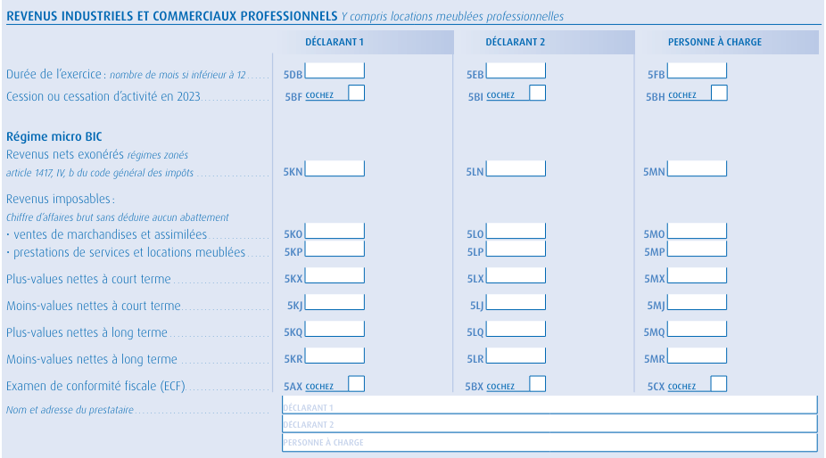 déclaration revenus meublés 2042 c Pro revenus des LMP micro Bic