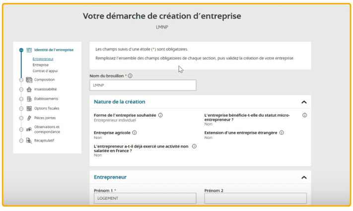 immatriculation lmnp identification de l'entrepreneur
