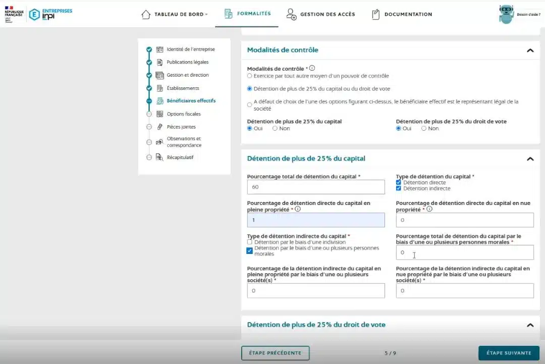 déclaration bénéficiaires effectifs immatriculation sci portail inpi