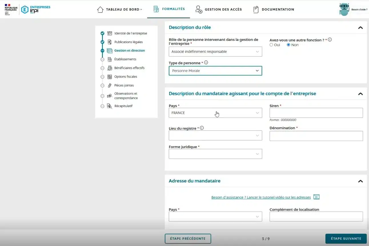 gestion immatriculation sci portail inpi