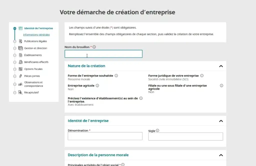 démarche création sci inpi brouillon