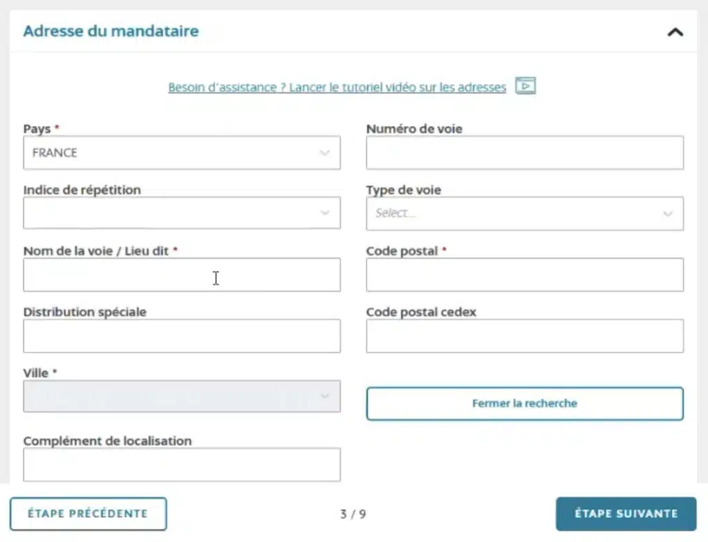 adresse manuelle mandataire sci inpi