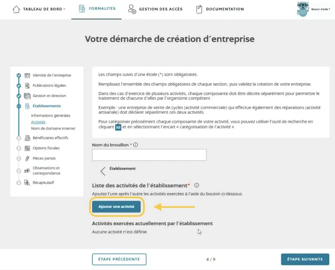 ajout activité sci inpi