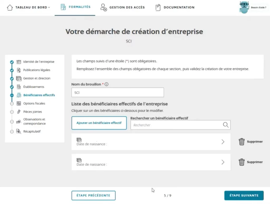 bénéficiaires effectifs sci inpi