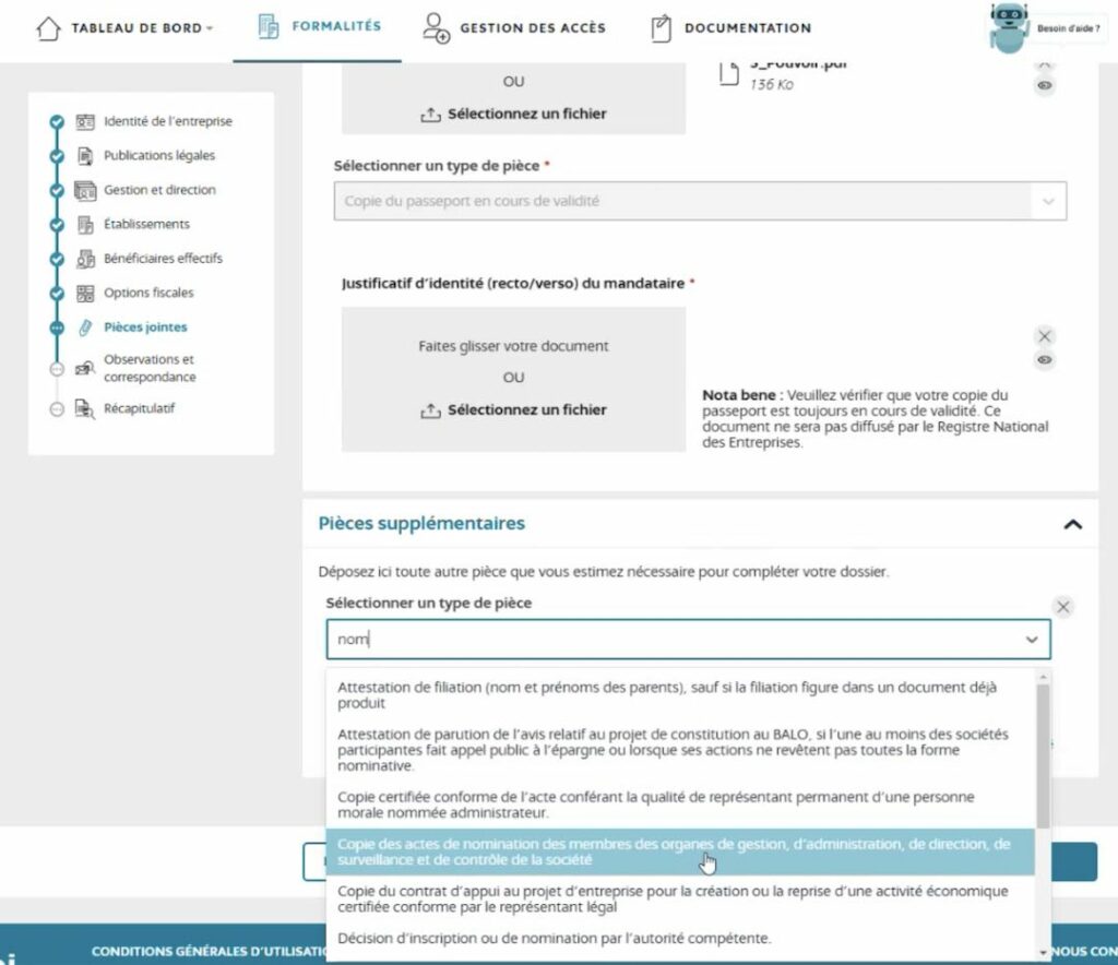 pièce nominative gérant sci inpi