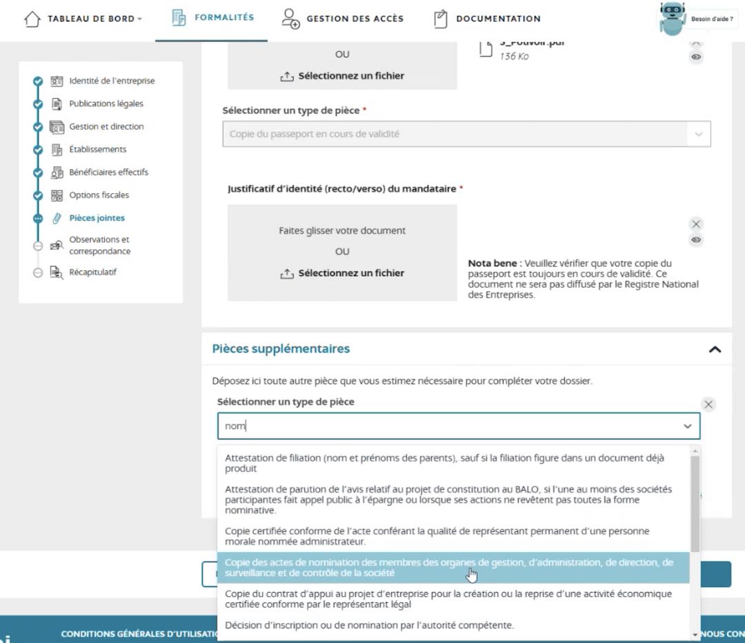 pièce nominative gérant sci inpi