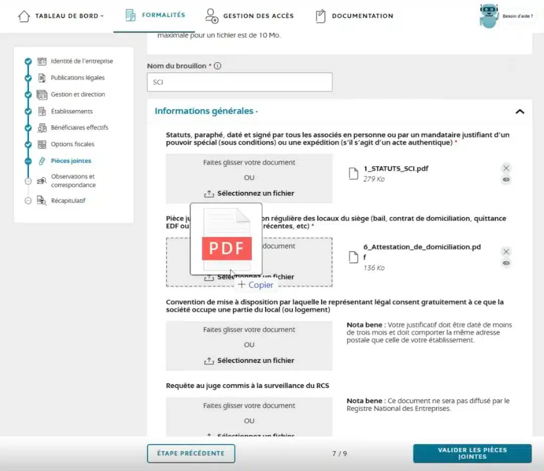 pieces justificatives sci inpi