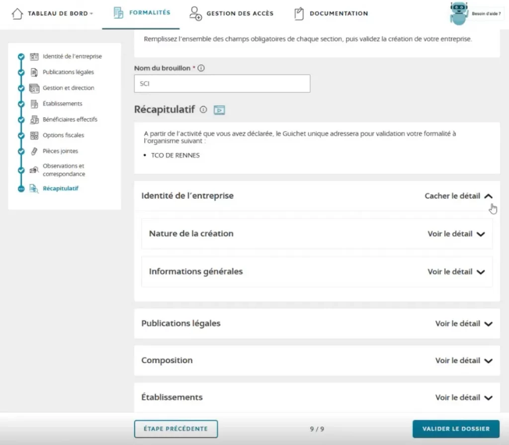 récapitulatif sci inpi