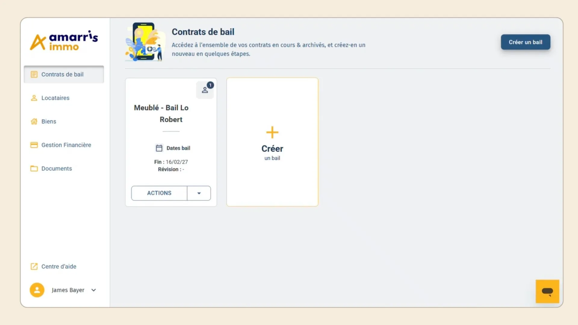 Tableau de bord du logiciel de gestion locative Amarris